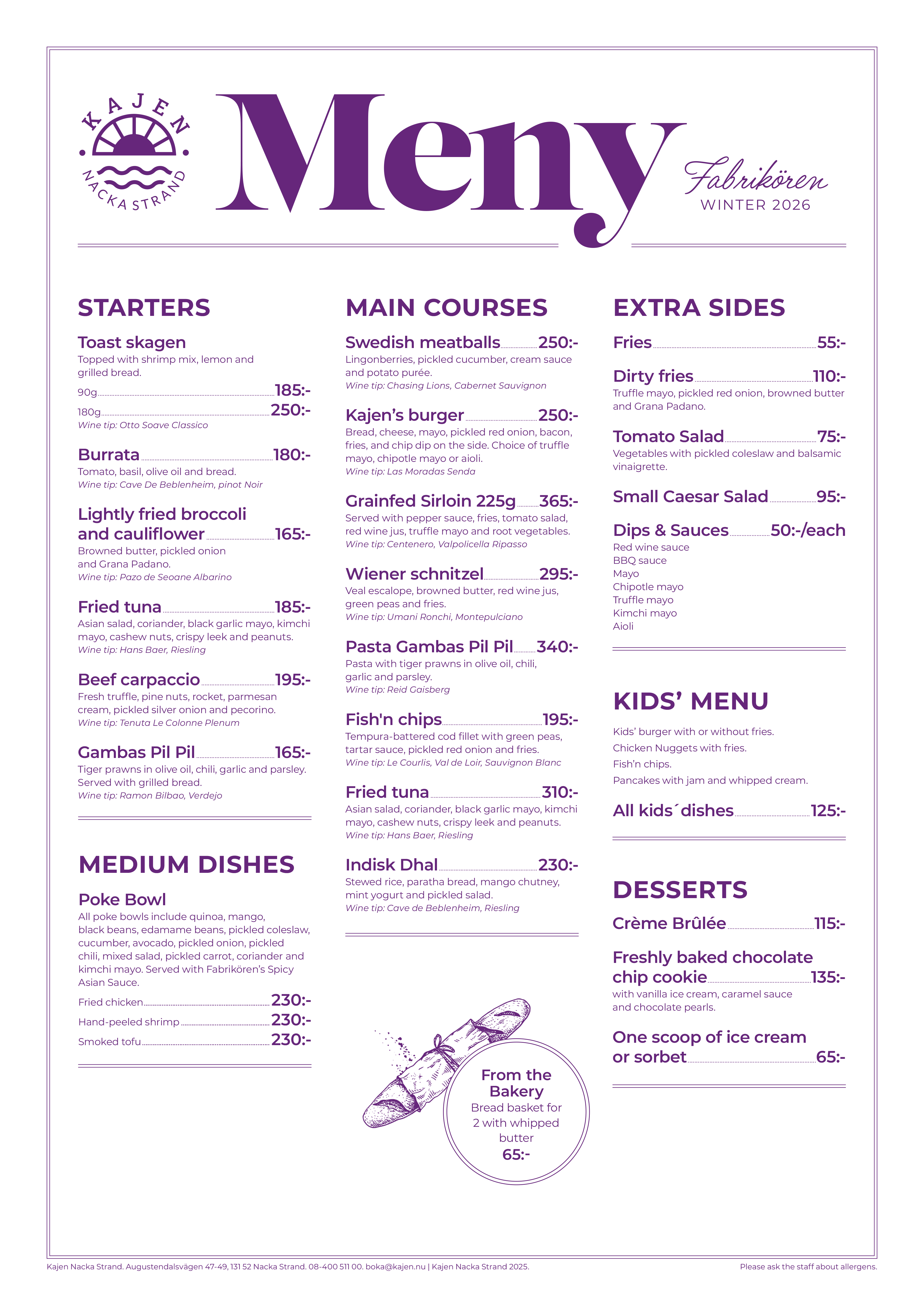 Fabrikören evening menu