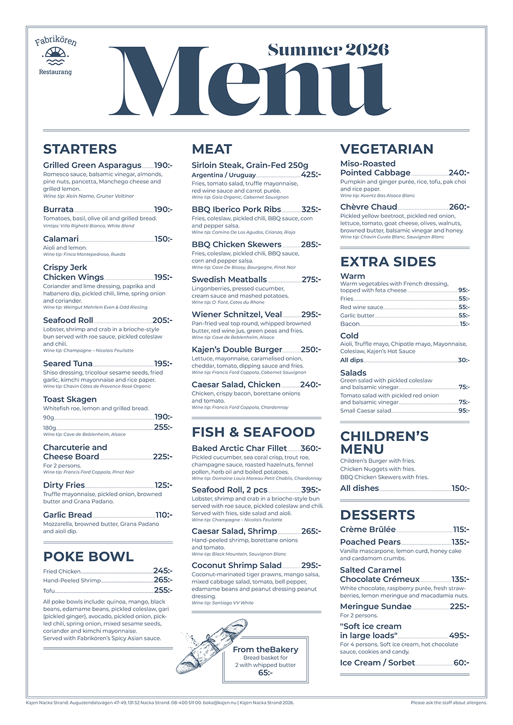 Fabrikören evening menu