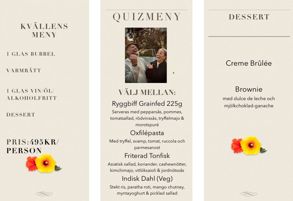 Middagsmeny för musikQuiz