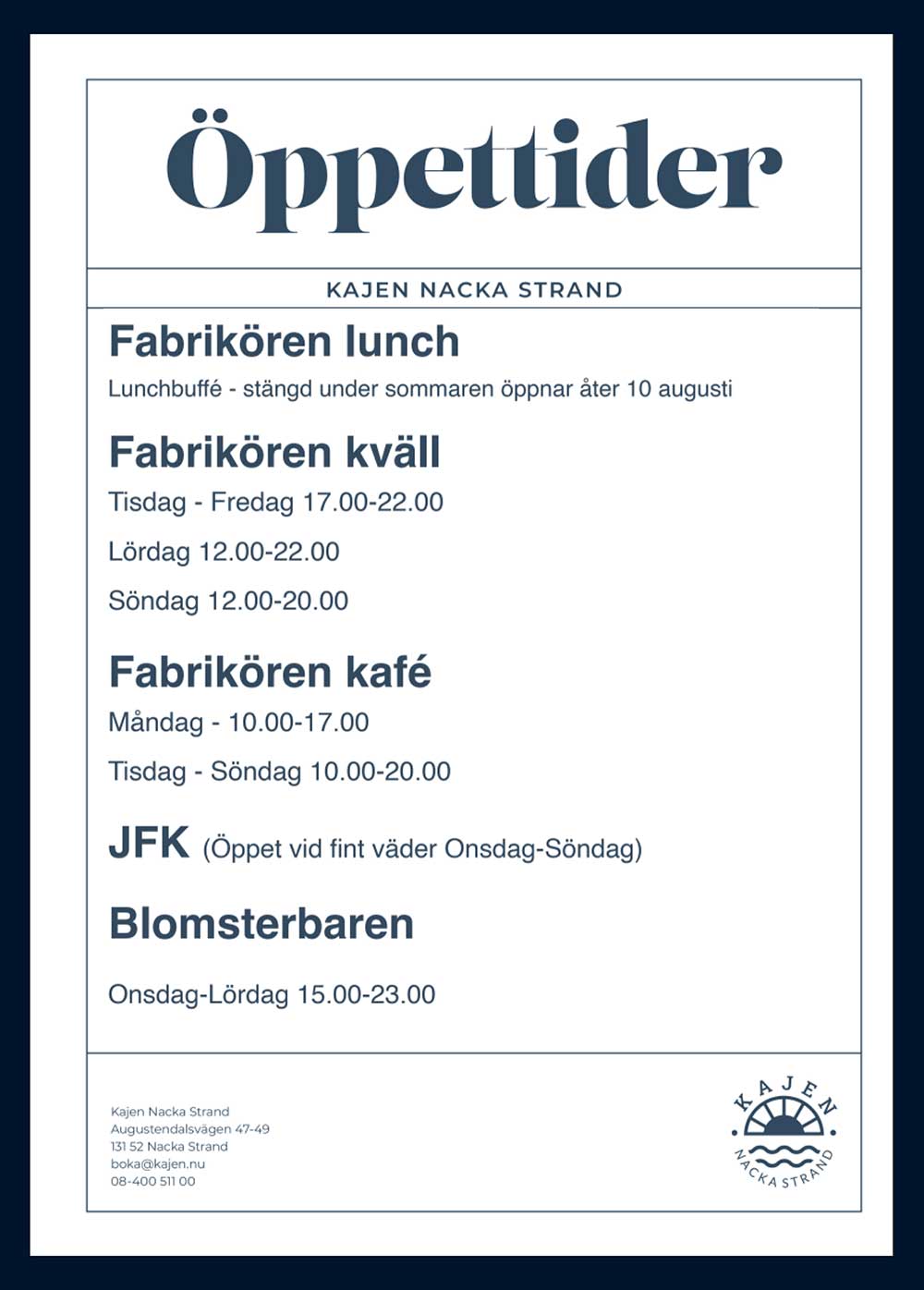 Öppettider sommar 2026